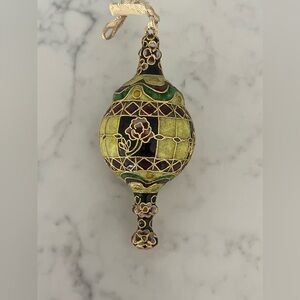 Vintage Fine Cloisonne Christmas Ornament Flowers Roses Gold Colored Edging 5”